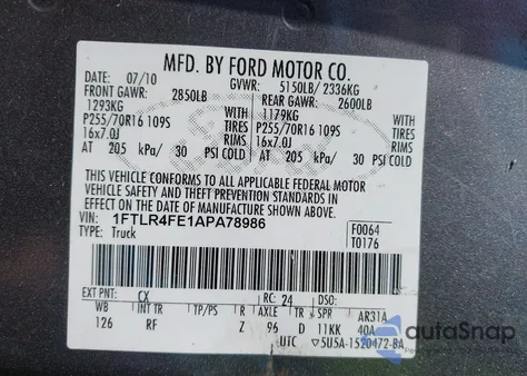 2010 Ford Ranger Sport/Xlt из США, поврежденный, VIN 1FTLR4FE1APA78986